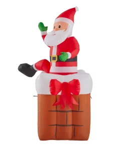 Outdoor Christmas Decorations Airblown 4.99 Ft. Animated Inflatable Santa Climbing From Chimney