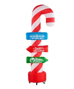 Outdoor Christmas Decorations Airblown 8 Ft. Inflatable Candy Cane With Stacking Signs