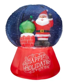 Outdoor Christmas Decorations Airblown 5.5 Ft. Projection Inflatable Snow Flurry-Snow Globe Santa On The Rooftop Scene