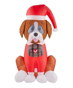 Outdoor Christmas Decorations Airblown 6 Ft. Inflatable Fuzzy Dog With Barrel