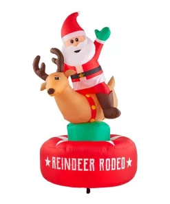 Outdoor Christmas Decorations Airblown 6.5 Ft. Animated Inflatable Santa And Reindeer Rodeo Scene