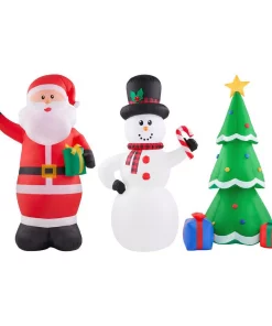 Outdoor Christmas Decorations Airblown 6.5 Ft. Holiday Inflatable Santa, Snowman And Tree Combo Pack
