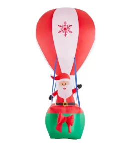 Outdoor Christmas Decorations Airblown 12 Ft. Inflatable Santa In Hot Air Balloon With Northern Sky Light Show
