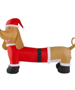 Outdoor Christmas Decorations Airblown 4 Ft. Inflatable Dachshund With Santa Outfit