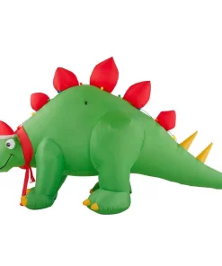Outdoor Christmas Decorations Airblown 5.7 Ft. H Inflatable Holiday Stegosaurus With Santa Hat