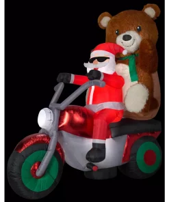 Outdoor Christmas Decorations Airblown 6.5 Ft. Inflatable Christmas Airblown Mixed Media Santa With Teddy Bear On Motorcycle
