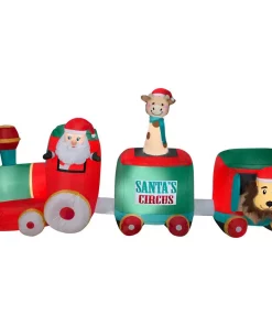 Outdoor Christmas Decorations Airblown 12 Ft. W Inflatable Pre-Lit Plush Santa In Circus Train
