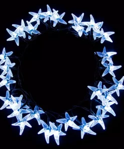 Christmas Lights ALEKO 30-Light LED White Starfish Solar Powered String Lights