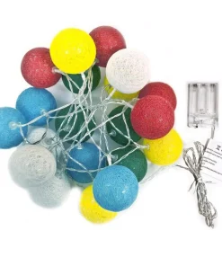 Christmas Lights ALEKO 7 Ft. 20-Light LED Multi-Color Cotton Balls String Light