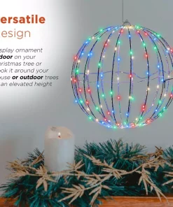 Christmas Tree Decorations Alpine Corporation 16 In. Diameter Foldable Metal Sphere Ornament With Multi-Colored LED Lights -Christmas Tree Decorations Shop alpine corporation christmas ornaments bst170mc 66 1000