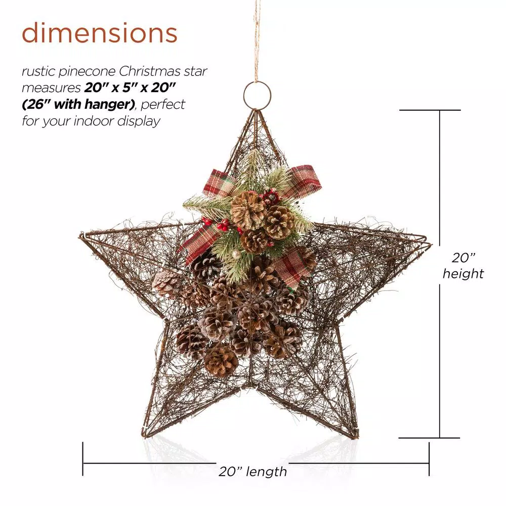 Christmas Tree Decorations Alpine Corporation 20 In. Tall Hanging Rustic Pinecone Christmas Star Decor 3 Christmas Tree Decorations Alpine Corporation 20 In. Tall Hanging Rustic Pinecone Christmas Star Decor - Image 3