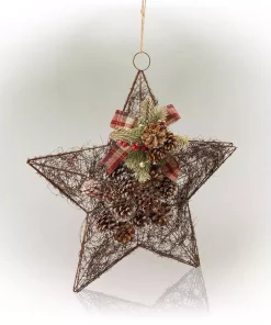 Christmas Tree Decorations Alpine Corporation 20 In. Tall Hanging Rustic Pinecone Christmas Star Decor
