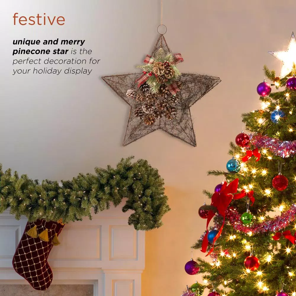 Christmas Tree Decorations Alpine Corporation 20 In. Tall Hanging Rustic Pinecone Christmas Star Decor 4 Christmas Tree Decorations Alpine Corporation 20 In. Tall Hanging Rustic Pinecone Christmas Star Decor - Image 4