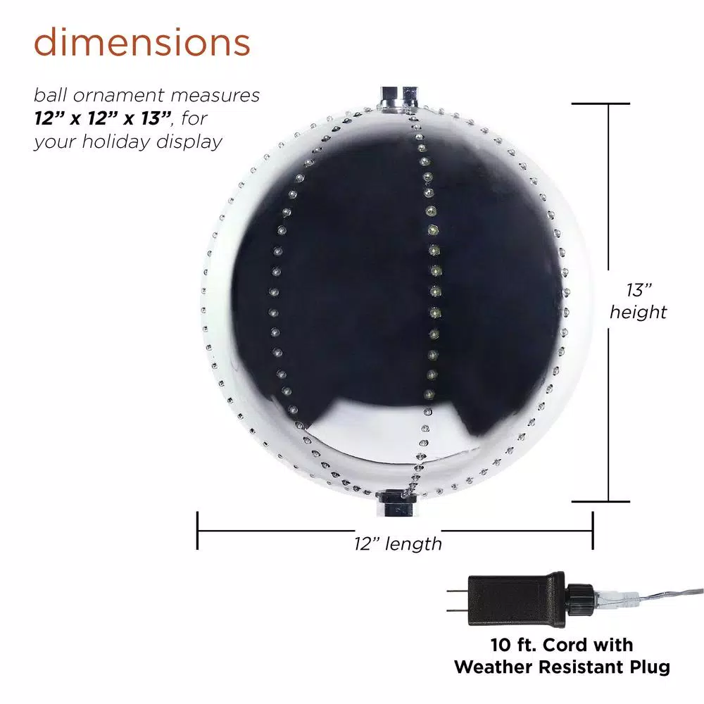 Christmas Tree Decorations Alpine Corporation 13 In. Tall Multi-Color LED Lights Alpine Hanging Christmas Ball Ornament, Silver 3 Christmas Tree Decorations Alpine Corporation 13 In. Tall Multi-Color LED Lights Alpine Hanging Christmas Ball Ornament, Silver - Image 3