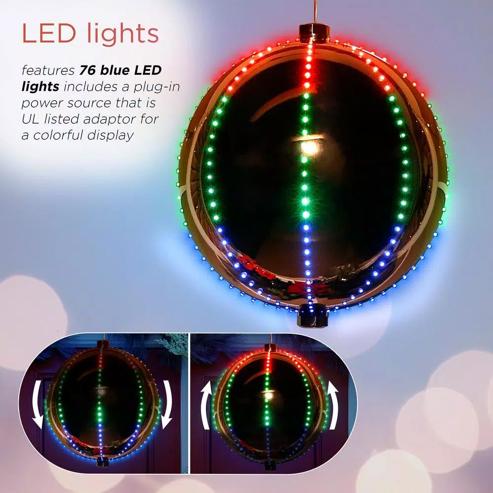 Christmas Tree Decorations Alpine Corporation 13 In. Tall Multi-Color LED Lights Alpine Hanging Christmas Ball Ornament, Silver 6 Christmas Tree Decorations Alpine Corporation 13 In. Tall Multi-Color LED Lights Alpine Hanging Christmas Ball Ornament, Silver - Image 6