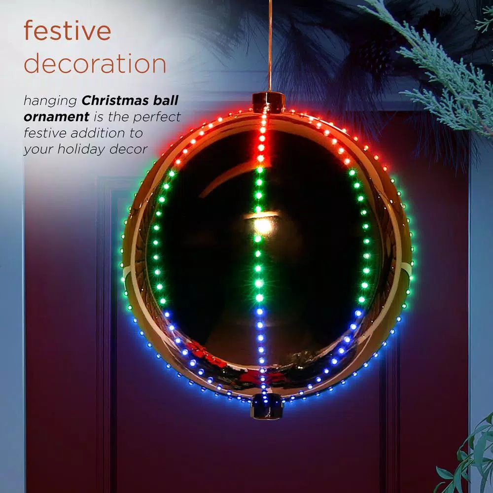 Christmas Tree Decorations Alpine Corporation 13 In. Tall Multi-Color LED Lights Alpine Hanging Christmas Ball Ornament, Silver 4 Christmas Tree Decorations Alpine Corporation 13 In. Tall Multi-Color LED Lights Alpine Hanging Christmas Ball Ornament, Silver - Image 4