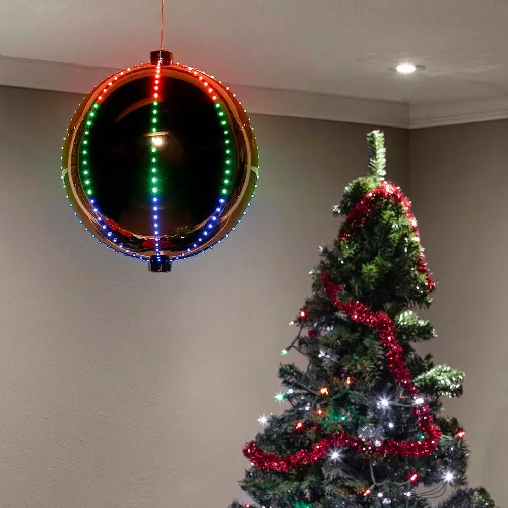 Christmas Tree Decorations Alpine Corporation 13 In. Tall Multi-Color LED Lights Alpine Hanging Christmas Ball Ornament, Silver 2 Christmas Tree Decorations Alpine Corporation 13 In. Tall Multi-Color LED Lights Alpine Hanging Christmas Ball Ornament, Silver - Image 2