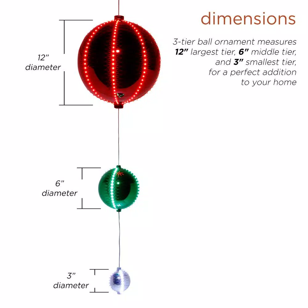 Christmas Tree Decorations Alpine Corporation 3-Tier Indoor/Outdoor Hanging Christmas Ornaments With Chasing LED Lights 3 Christmas Tree Decorations Alpine Corporation 3-Tier Indoor/Outdoor Hanging Christmas Ornaments With Chasing LED Lights - Image 3