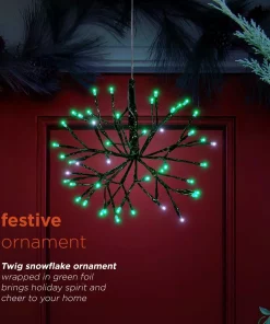 Christmas Tree Decorations Alpine Corporation 10 In. Tall Christmas Twig Snowflake Ornament With LED Lights, Green -Christmas Tree Decorations Shop alpine corporation christmas ornaments crd100s gn a0 1000