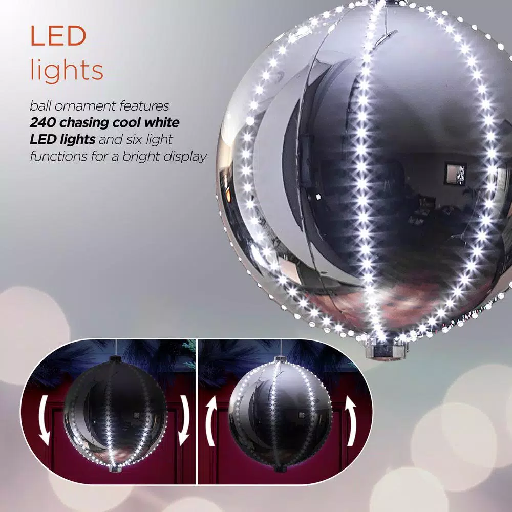 Christmas Tree Decorations Alpine Corporation 13 In. Tall Large Hanging Christmas Ball Ornament With LED Lights, Silver 5 Christmas Tree Decorations Alpine Corporation 13 In. Tall Large Hanging Christmas Ball Ornament With LED Lights, Silver - Image 5