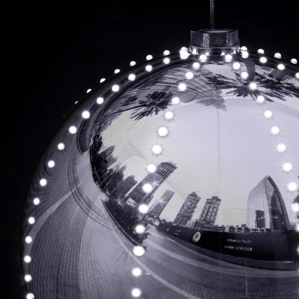 Christmas Tree Decorations Alpine Corporation 13 In. Tall Large Hanging Christmas Ball Ornament With LED Lights, Silver 9 Christmas Tree Decorations Alpine Corporation 13 In. Tall Large Hanging Christmas Ball Ornament With LED Lights, Silver - Image 9