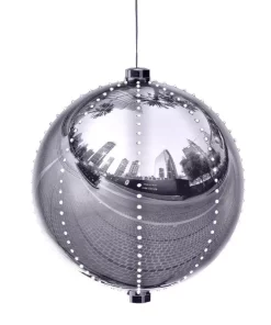 Christmas Tree Decorations Alpine Corporation 13 In. Tall Large Hanging Christmas Ball Ornament With LED Lights, Silver