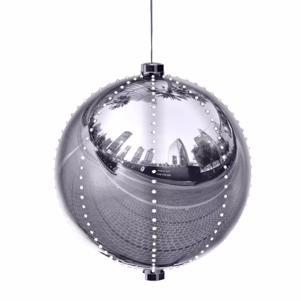 Christmas Tree Decorations Alpine Corporation 13 In. Tall Large Hanging Christmas Ball Ornament With LED Lights, Silver 1 Christmas Tree Decorations Alpine Corporation 13 In. Tall Large Hanging Christmas Ball Ornament With LED Lights, Silver