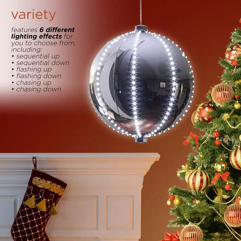 Christmas Tree Decorations Alpine Corporation 13 In. Tall Large Hanging Christmas Ball Ornament With LED Lights, Silver 6 Christmas Tree Decorations Alpine Corporation 13 In. Tall Large Hanging Christmas Ball Ornament With LED Lights, Silver - Image 6