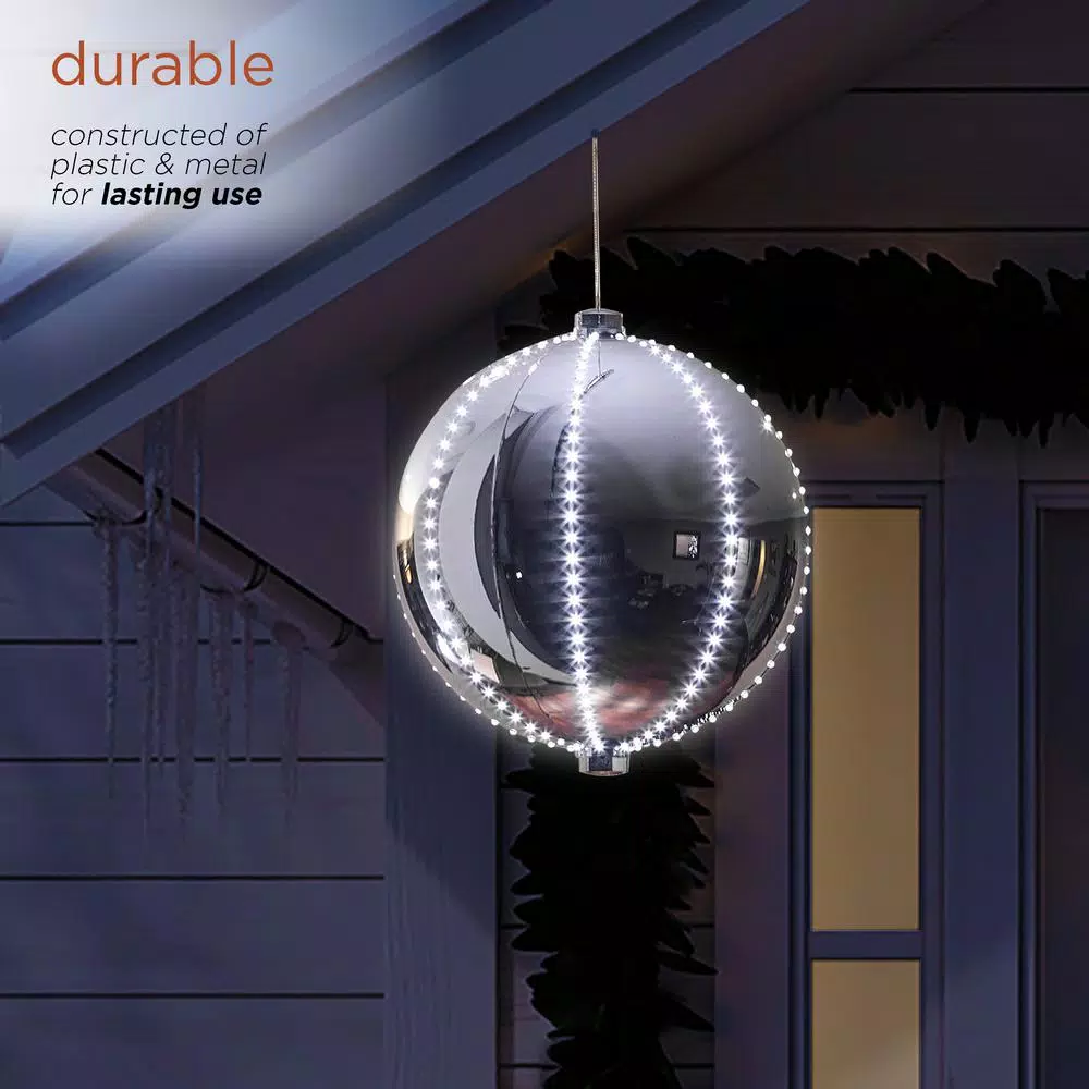 Christmas Tree Decorations Alpine Corporation 13 In. Tall Large Hanging Christmas Ball Ornament With LED Lights, Silver 7 Christmas Tree Decorations Alpine Corporation 13 In. Tall Large Hanging Christmas Ball Ornament With LED Lights, Silver - Image 7