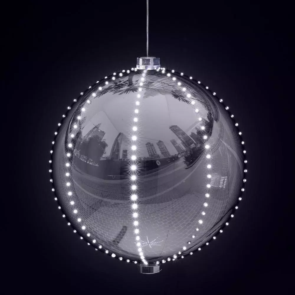 Christmas Tree Decorations Alpine Corporation 13 In. Tall Large Hanging Christmas Ball Ornament With LED Lights, Silver 8 Christmas Tree Decorations Alpine Corporation 13 In. Tall Large Hanging Christmas Ball Ornament With LED Lights, Silver - Image 8
