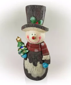 Outdoor Christmas Decorations Alpine Corporation 48 In. Tall Corporation Solar Snowman Statue With Color Changing LED Lights, Holiday Decor