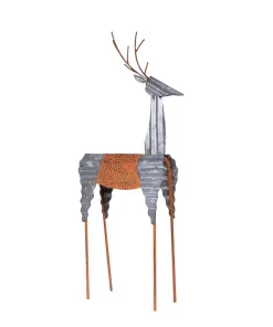 Outdoor Christmas Decorations Alpine Corporation 30 In. Tall Metal Rustic Standing Reindeer Christmas Decoration