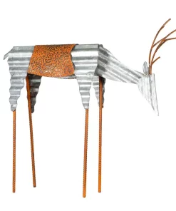 Outdoor Christmas Decorations Alpine Corporation 20 In. Tall Metal Rustic Grazing Reindeer Christmas Decoration