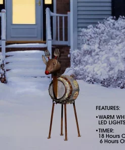 Outdoor Christmas Decorations Alpine Corporation 33 In. Tall Weathered Barrel Reindeer With Warm White LED Lights -Christmas Tree Decorations Shop alpine corporation christmas yard decorations ors728 1d 1000