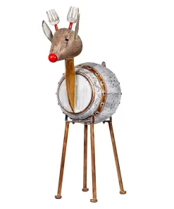 Outdoor Christmas Decorations Alpine Corporation 33 In. Tall Weathered Barrel Reindeer With Warm White LED Lights