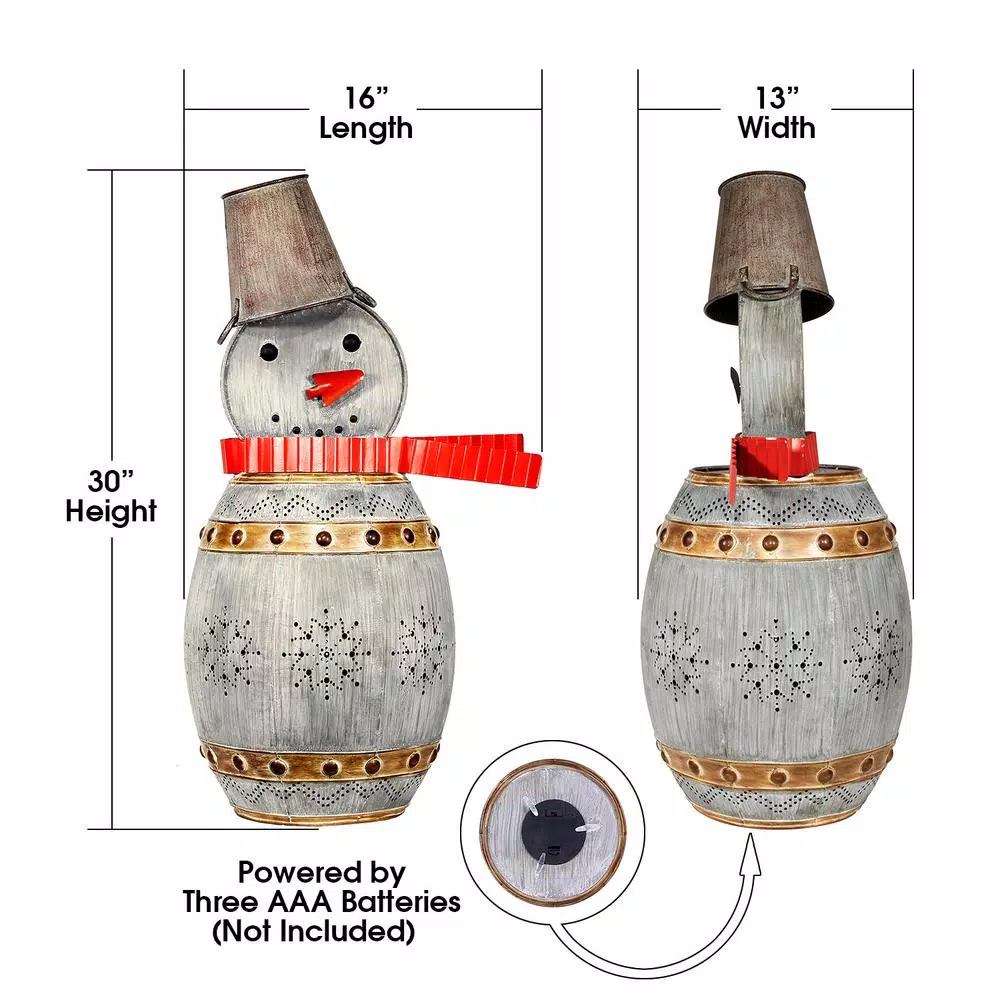 Outdoor Christmas Decorations Alpine Corporation 30 In. Tall Weathered Barrel Snowman With Warm White LED Lights 3 Outdoor Christmas Decorations Alpine Corporation 30 In. Tall Weathered Barrel Snowman With Warm White LED Lights - Image 3