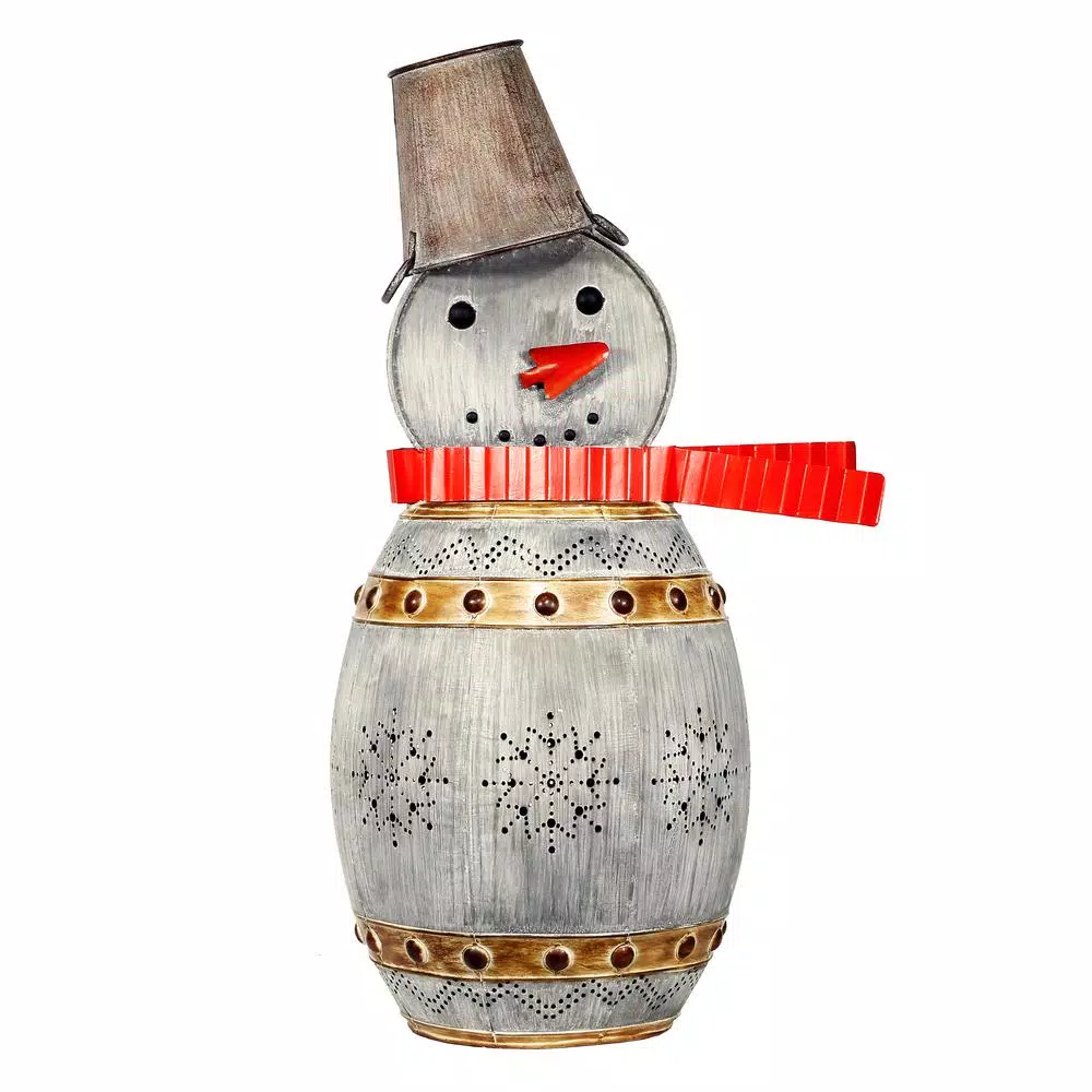 Outdoor Christmas Decorations Alpine Corporation 30 In. Tall Weathered Barrel Snowman With Warm White LED Lights 1 Outdoor Christmas Decorations Alpine Corporation 30 In. Tall Weathered Barrel Snowman With Warm White LED Lights