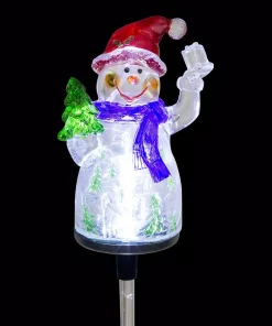 Outdoor Christmas Decorations Alpine Corporation Solar Snowman Garden Stake With Fiber Optic Lights (Set Of 2) -Christmas Tree Decorations Shop alpine corporation christmas yard decorations qlp1103slr 2 44 1000