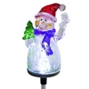 Outdoor Christmas Decorations Alpine Corporation Solar Snowman Garden Stake With Fiber Optic Lights (Set Of 2)
