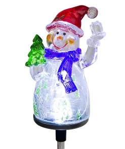 Outdoor Christmas Decorations Alpine Corporation Solar Snowman Garden Stake With Fiber Optic Lights (Set Of 2)