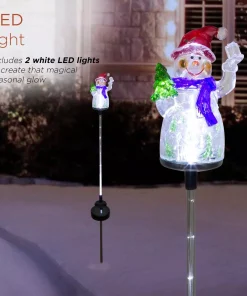 Outdoor Christmas Decorations Alpine Corporation Solar Snowman Garden Stake With Fiber Optic Lights (Set Of 2) -Christmas Tree Decorations Shop alpine corporation christmas yard decorations qlp1103slr 2 77 1000