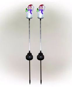 Outdoor Christmas Decorations Alpine Corporation Solar Snowman Garden Stake With Fiber Optic Lights (Set Of 2) -Christmas Tree Decorations Shop alpine corporation christmas yard decorations qlp1103slr 2 c3 1000