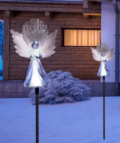 Outdoor Christmas Decorations Alpine Corporation 37 In. Tall Solar Angel Garden Stake With Fiber Optic Wings And LED Lights (Set Of 2) -Christmas Tree Decorations Shop alpine corporation christmas yard decorations rgg356slr wt 2 1f 1000
