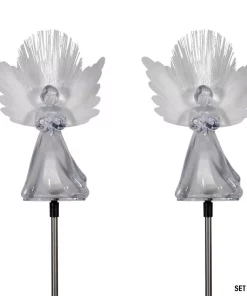 Outdoor Christmas Decorations Alpine Corporation 37 In. Tall Solar Angel Garden Stake With Fiber Optic Wings And LED Lights (Set Of 2) -Christmas Tree Decorations Shop alpine corporation christmas yard decorations rgg356slr wt 2 c3 1000