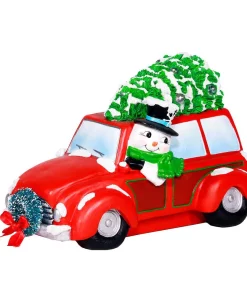 Outdoor Christmas Decorations Alpine Corporation Snowman In Red Woody Car Decor With LED Lights