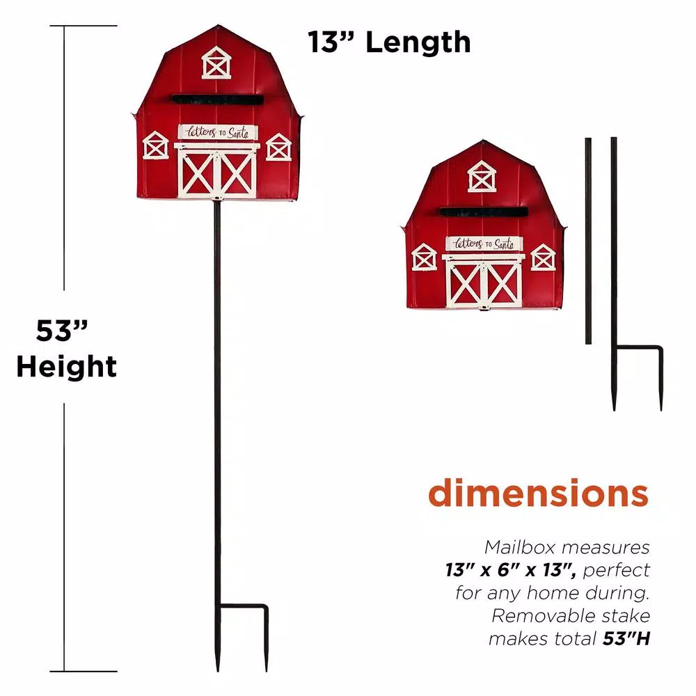 Outdoor Christmas Decorations Alpine Corporation 54 In. Tall Metal Letters To Santa Red Barnhouse Mailbox Garden Stake 3 Outdoor Christmas Decorations Alpine Corporation 54 In. Tall Metal Letters To Santa Red Barnhouse Mailbox Garden Stake - Image 3
