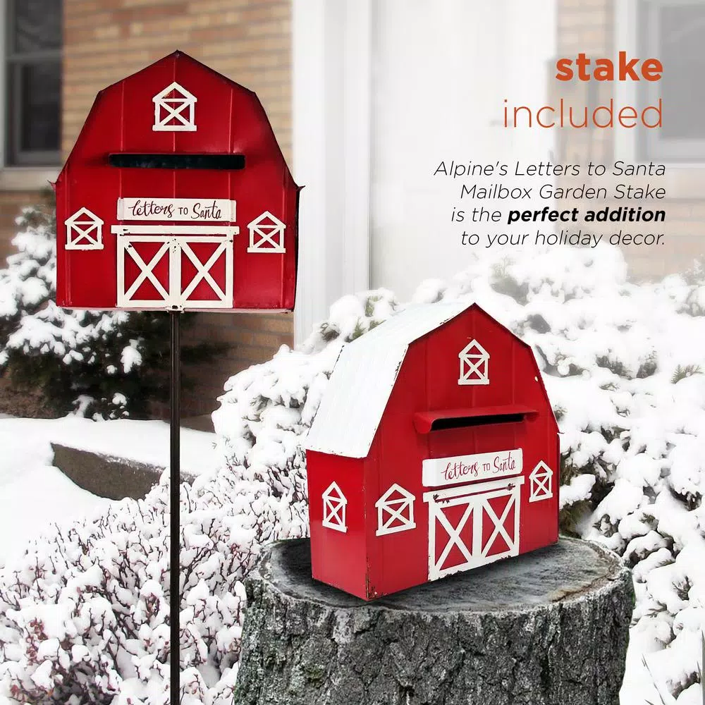 Outdoor Christmas Decorations Alpine Corporation 54 In. Tall Metal Letters To Santa Red Barnhouse Mailbox Garden Stake 4 Outdoor Christmas Decorations Alpine Corporation 54 In. Tall Metal Letters To Santa Red Barnhouse Mailbox Garden Stake - Image 4