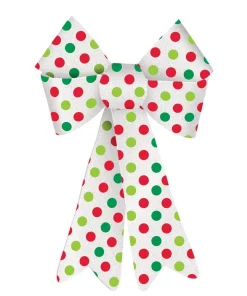 Christmas Tree Decorations Amscan 13.75 In. X 10 In. Christmas Green And Red Polka Dot Plastic Glitter Bow (4-Pack)