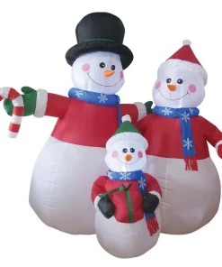 Outdoor Christmas Decorations Brite Star 6 Ft. Snowman Family Dad With Black Hat, Mom With Red Santa Cap, Child With Green Santa Cap Airblown