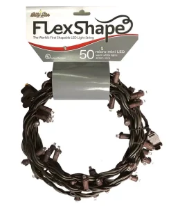Christmas Lights Brite Star 50-Light Pure White Micro Mini Flex-Shape LED Light String, Brown Wire